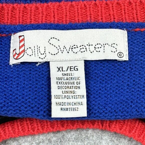 Jolly Sweaters Ugly Christmas Fair Isle Cats Adult XL Blue Red Stars Lights Up* - Picture 11 of 12